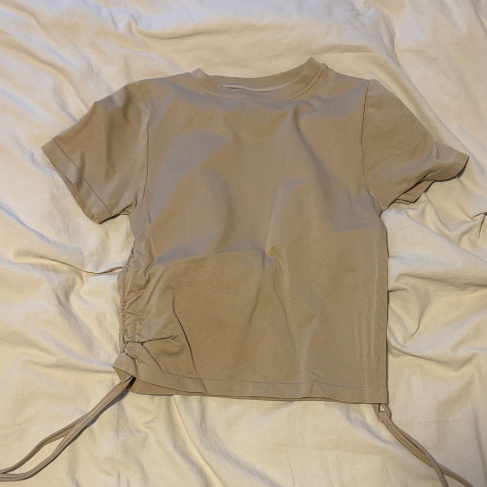 Women's Tan Short Sleeve Tee with Side Ties
